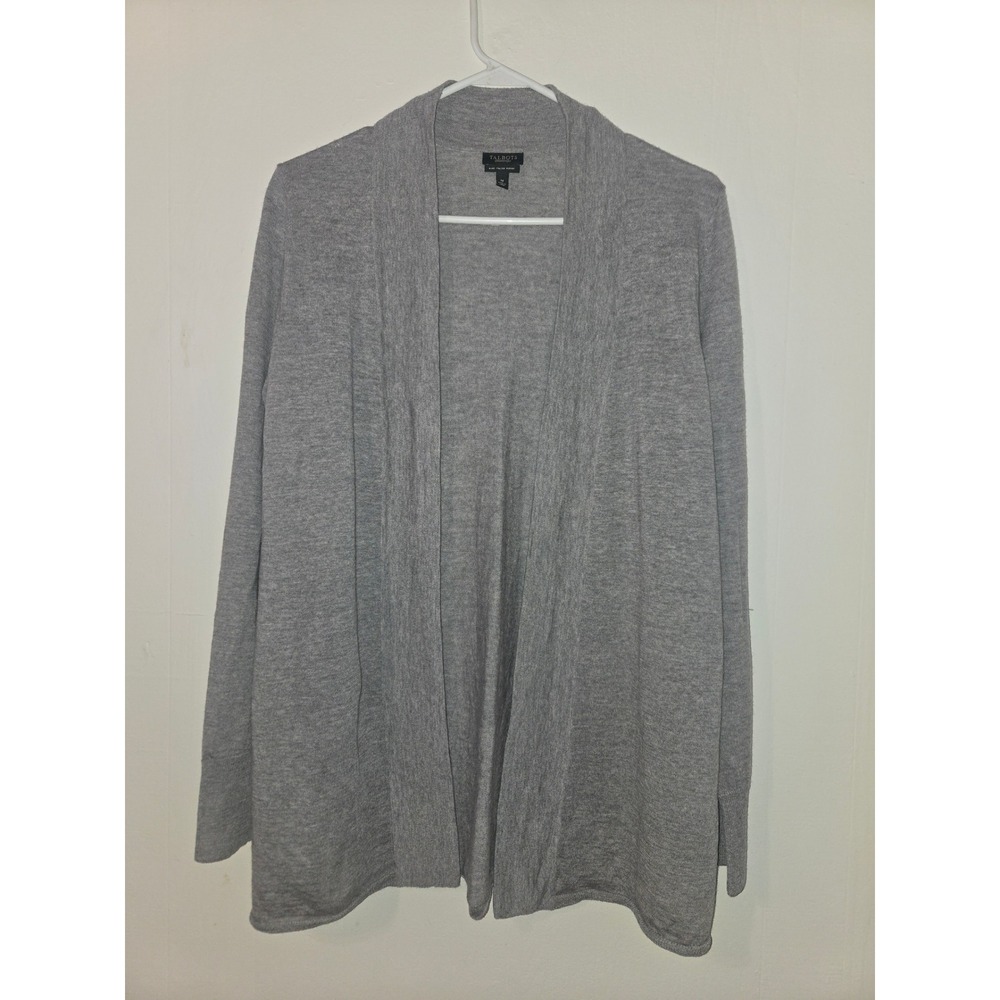 Talbots‎ Womens Gray Pure Italian Merino Wool Open Front Shawl Cardigan Size M